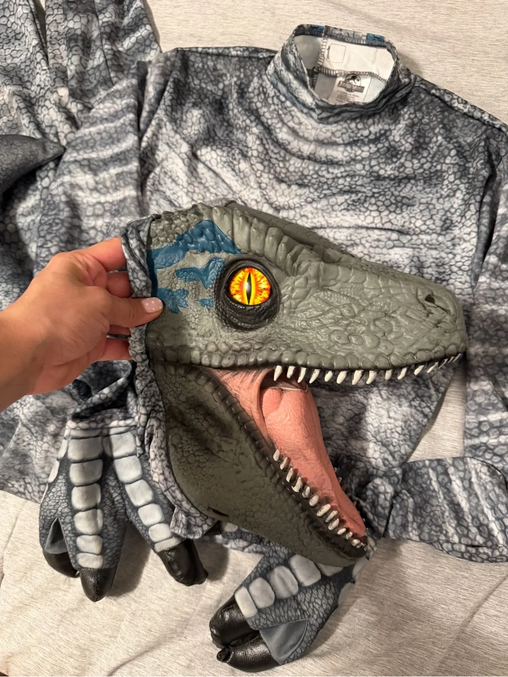 Grey Velociraptor Kids Halloween Costume with Mask